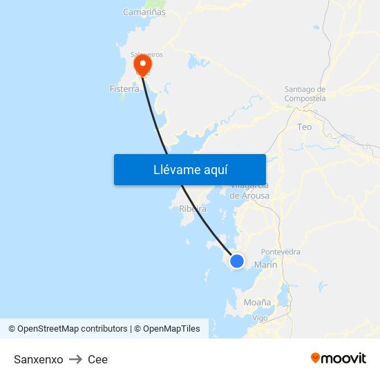 Sanxenxo to Cee map
