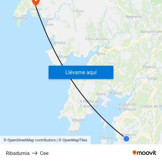 Ribadumia to Cee map