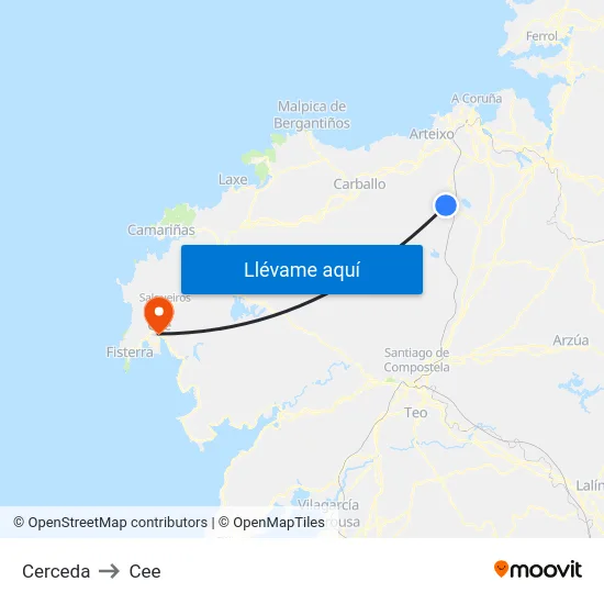 Cerceda to Cee map