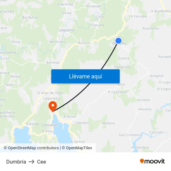 Dumbría to Cee map