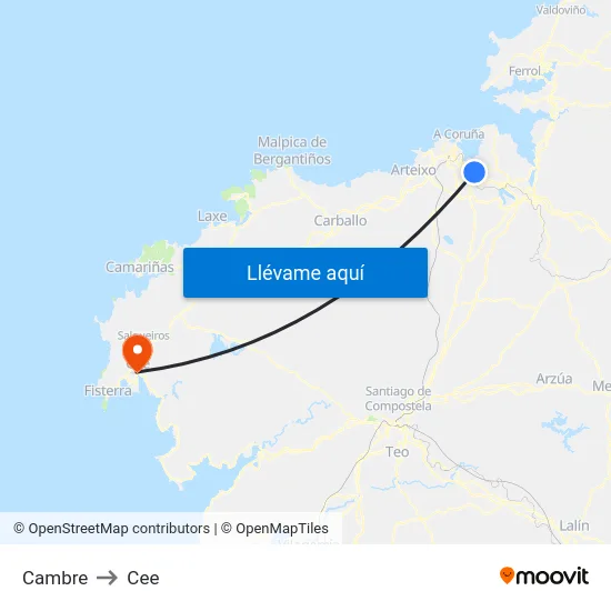 Cambre to Cee map