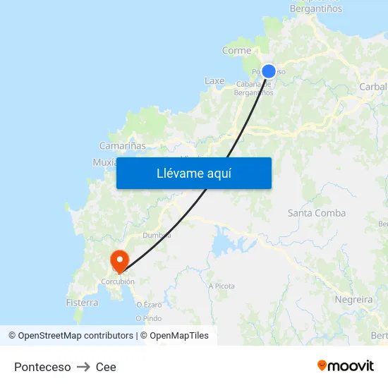 Ponteceso to Cee map