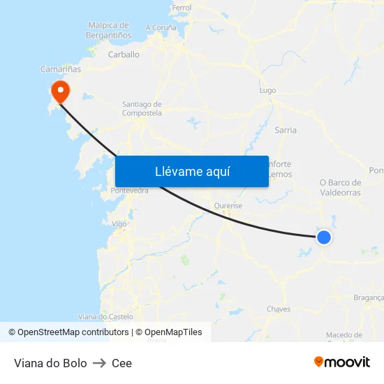 Viana do Bolo to Cee map