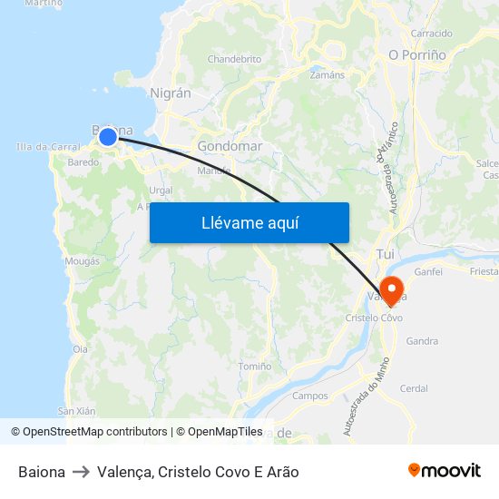 Baiona to Valença, Cristelo Covo E Arão map