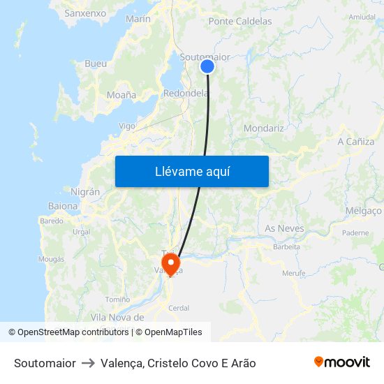Soutomaior to Valença, Cristelo Covo E Arão map
