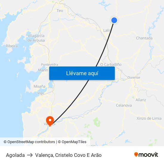 Agolada to Valença, Cristelo Covo E Arão map