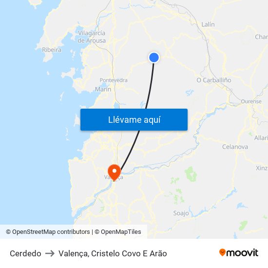 Cerdedo to Valença, Cristelo Covo E Arão map