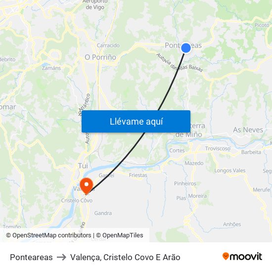 Ponteareas to Valença, Cristelo Covo E Arão map