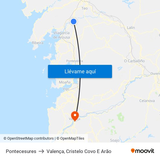Pontecesures to Valença, Cristelo Covo E Arão map