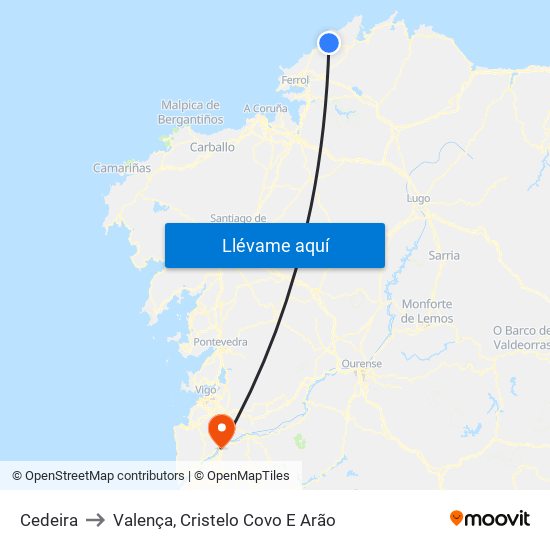 Cedeira to Valença, Cristelo Covo E Arão map