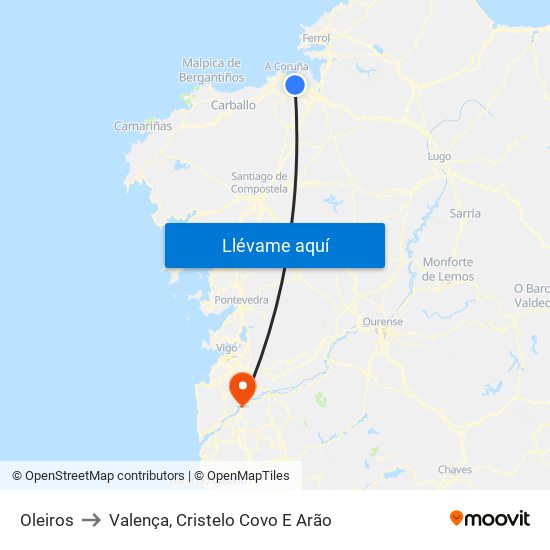 Oleiros to Valença, Cristelo Covo E Arão map