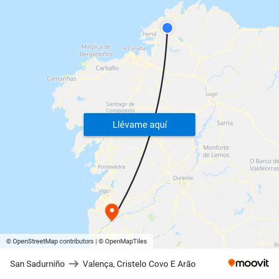 San Sadurniño to Valença, Cristelo Covo E Arão map