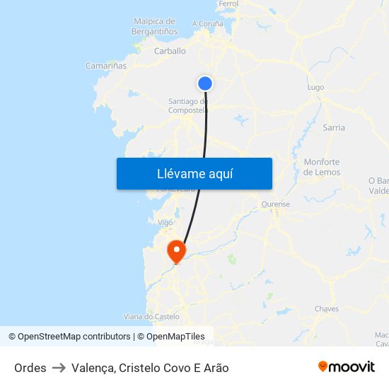 Ordes to Valença, Cristelo Covo E Arão map