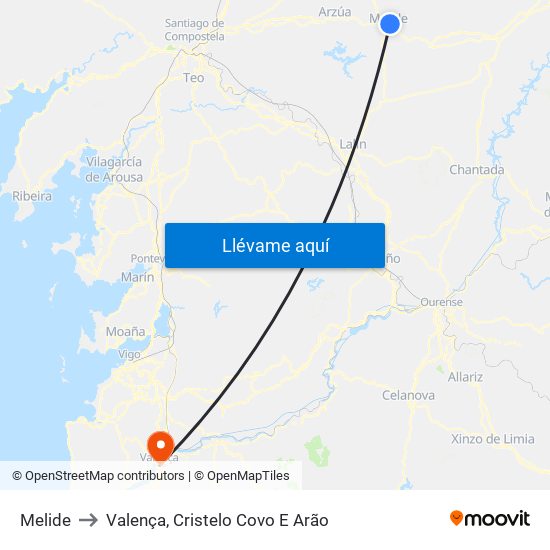 Melide to Valença, Cristelo Covo E Arão map