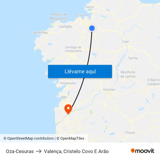 Oza-Cesuras to Valença, Cristelo Covo E Arão map