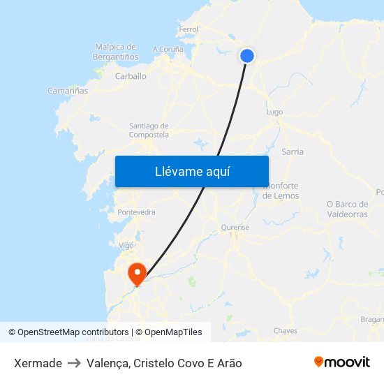 Xermade to Valença, Cristelo Covo E Arão map