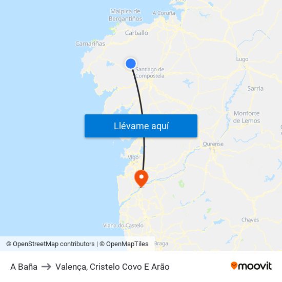 A Baña to Valença, Cristelo Covo E Arão map