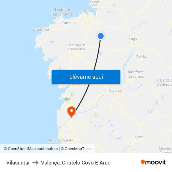 Vilasantar to Valença, Cristelo Covo E Arão map