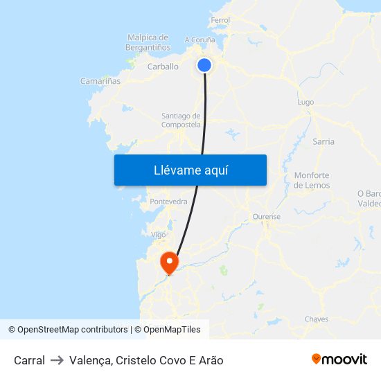 Carral to Valença, Cristelo Covo E Arão map