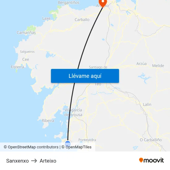 Sanxenxo to Arteixo map