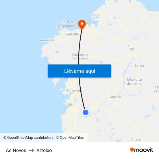 As Neves to Arteixo map