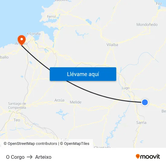 O Corgo to Arteixo map