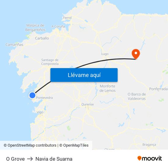 O Grove to Navia de Suarna map