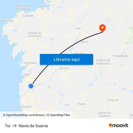 Tui to Navia de Suarna map