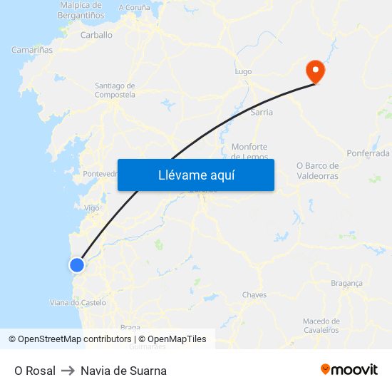 O Rosal to Navia de Suarna map