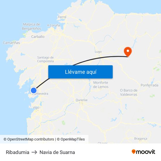 Ribadumia to Navia de Suarna map
