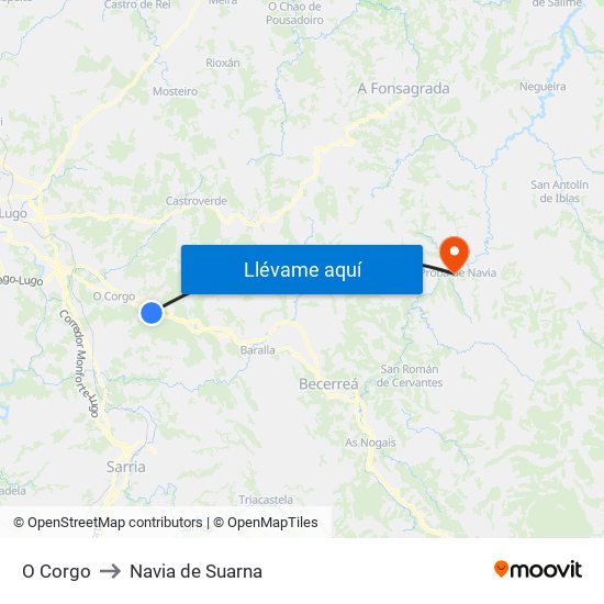 O Corgo to Navia de Suarna map