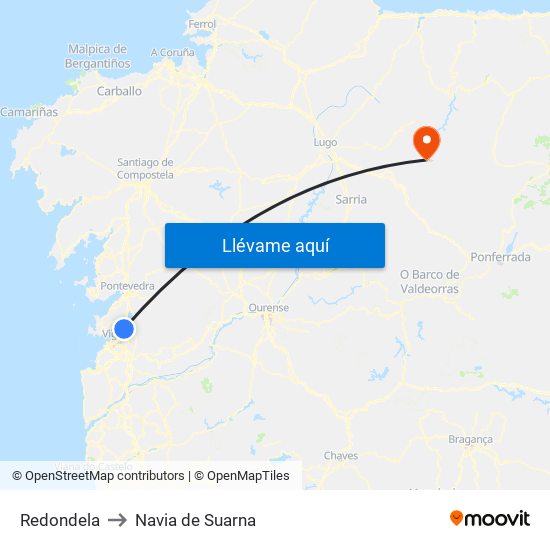 Redondela to Navia de Suarna map