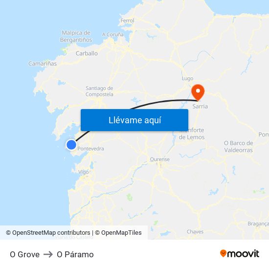 O Grove to O Páramo map