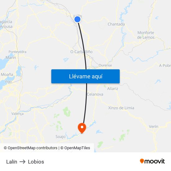 Lalín to Lobios map