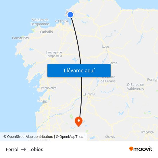 Ferrol to Lobios map