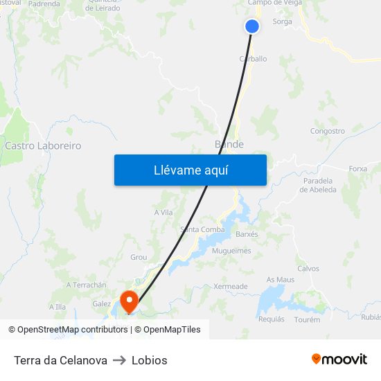 Terra da Celanova to Lobios map