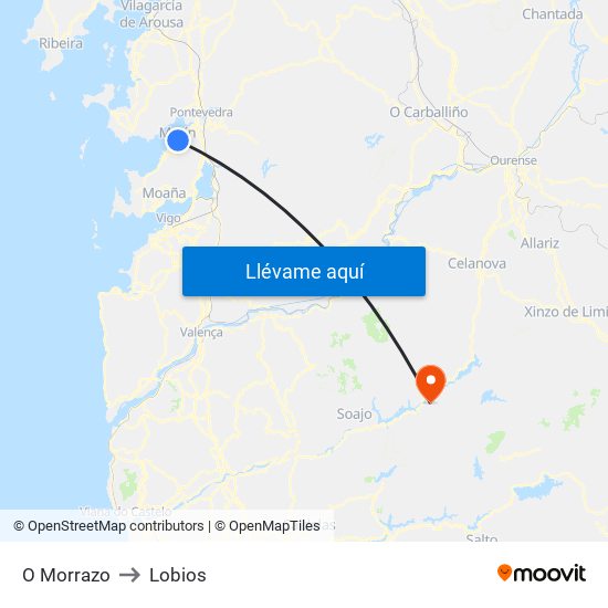 O Morrazo to Lobios map