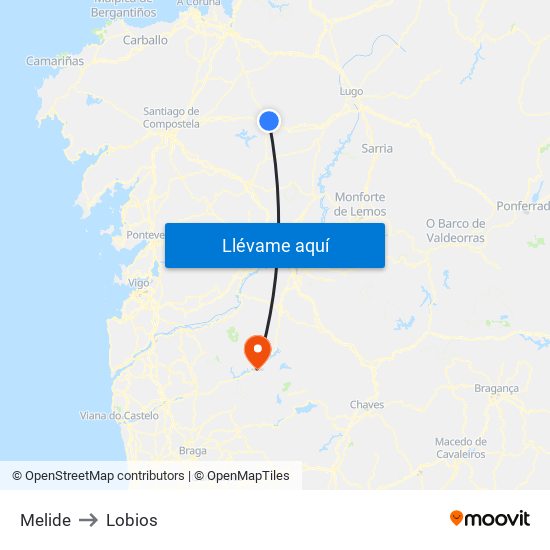 Melide to Lobios map