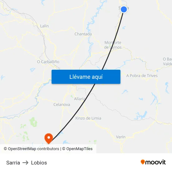 Sarria to Lobios map