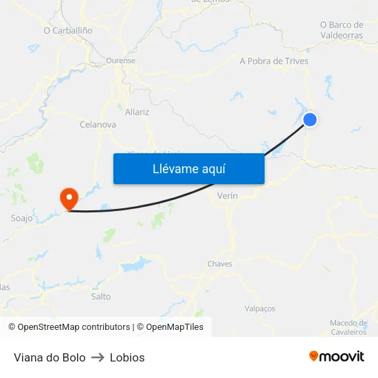 Viana do Bolo to Lobios map
