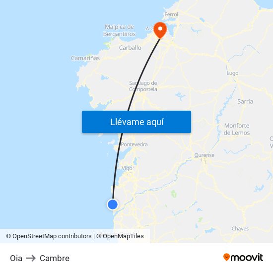 Oia to Cambre map