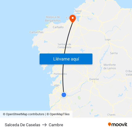 Salceda De Caselas to Cambre map