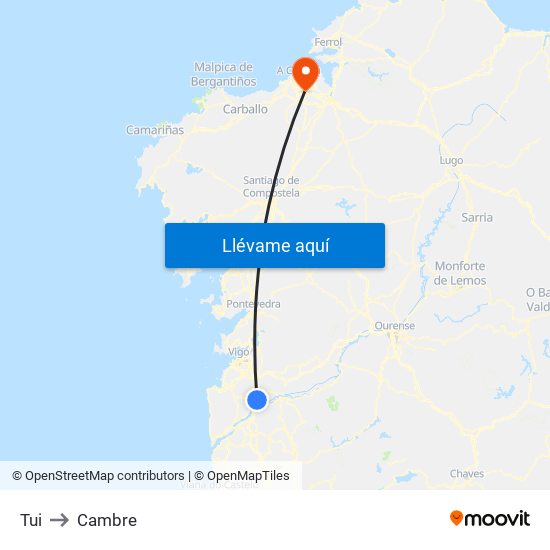Tui to Cambre map