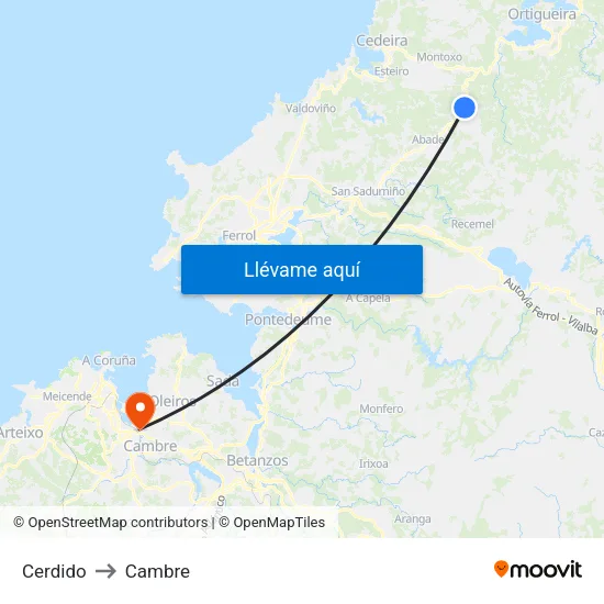 Cerdido to Cambre map