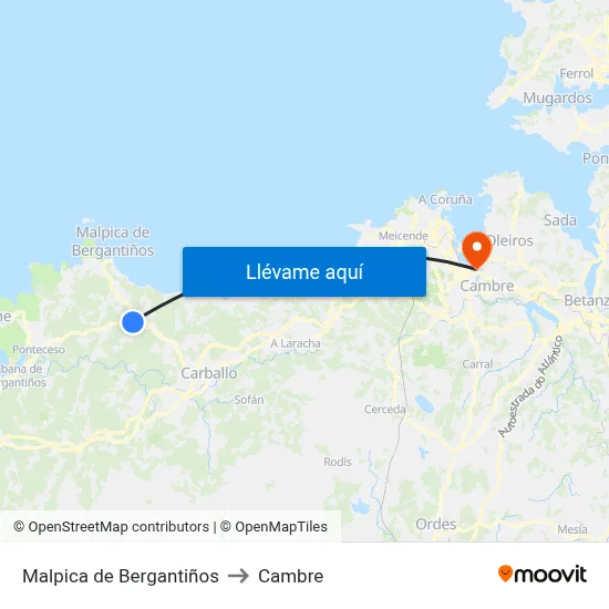 Malpica de Bergantiños to Cambre map
