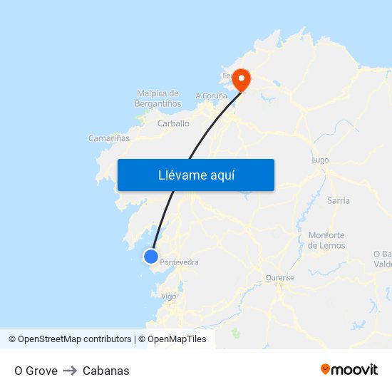 O Grove to Cabanas map