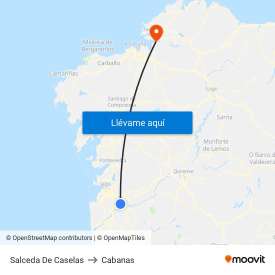 Salceda De Caselas to Cabanas map