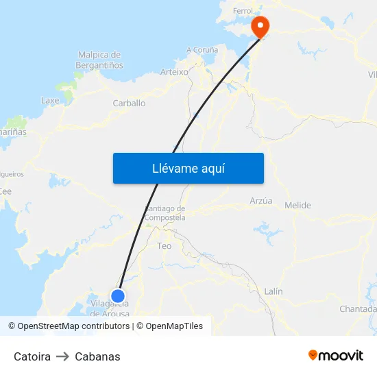 Catoira to Cabanas map