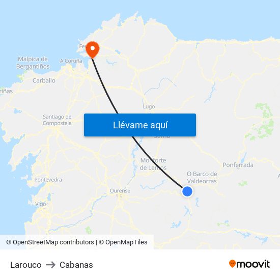 Larouco to Cabanas map