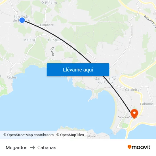 Mugardos to Cabanas map
